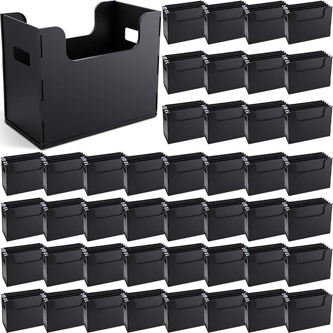 48 Portable Desktop File, Side Handles, Filing Organizer, Hanging File Folders, Letter Size for Schools Office Home (Black)