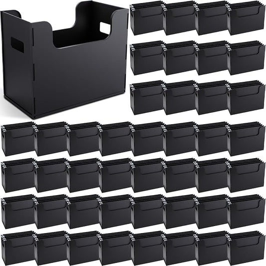 48 Portable Desktop File, Side Handles, Filing Organizer, Hanging File Folders, Letter Size for Schools Office Home (Black)