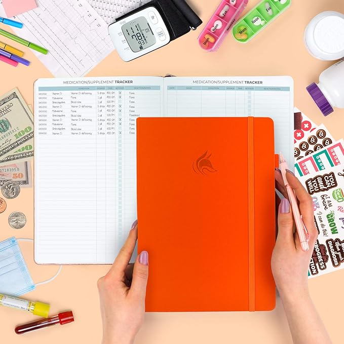 Clever Fox Large Medical Planner 12-Month – Medical Notebook, Health Diary, Wellness Journal to Track Health – 12 Months, 7x10.5″ (Orange)