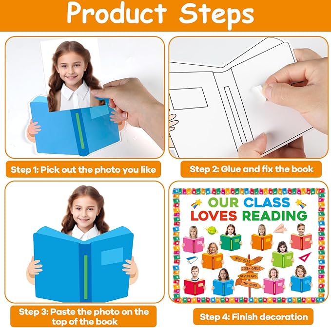 69Pcs Back to School Reading Bulletin Board Set Classroom Decorations Reading Theme Bulletin Board Open Book Cutouts DIY Photo Crafts for School Classroom Educational Door Chalkboard Walls Decor