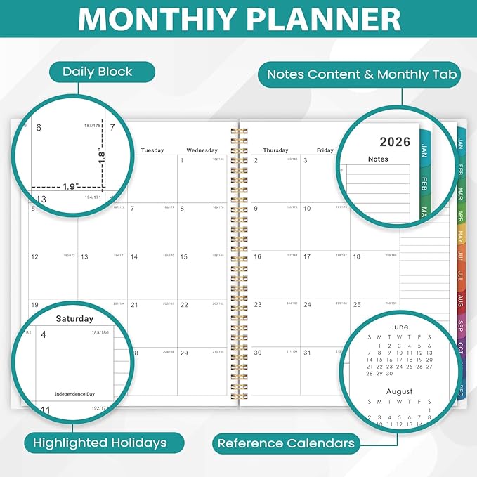 2026-2027 monthly planner - 26-27 Monthly Planner, 18 Months Planner with Colorful Tabs, Jul 2026-DEC 2027, 8'' x 10'', 2026-2027 Monthly Calendar with 2-Sides Pockets