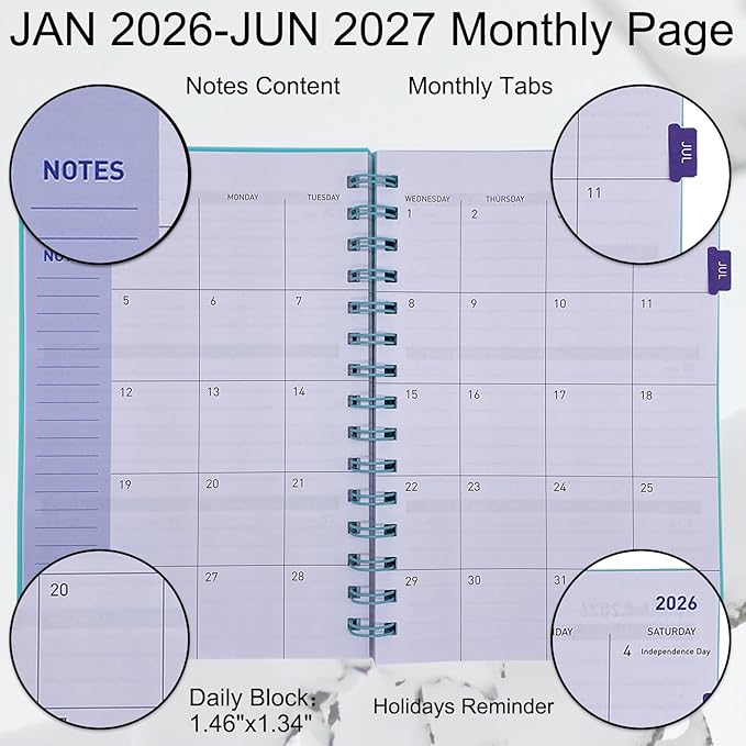 Planner 2026-2027,Weekly Monthly Planners 2026-2027,18 Monthly Planner from January 2026 to June 2027,Thick Paper,5.6"x 8.2",Daily Planners Notebook Green