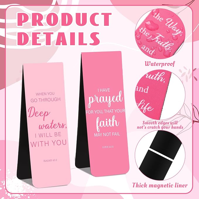 Epakh 50 Pcs Pink Christian Gifts for Women Bulk 4.7'' x 0.8'' Christian Magnetic Bookmarks Bible Verse Bookmarks Women Employees Appreciation Gifts Bridal Shower Wedding Religious Church Party Favor