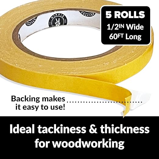 HIPPIE CRAFTER 5 Pack Double Sided Tape for Woodworking, 1/2 Inch Wide Heavy Duty Woodworking Tape for CNC Machines and Routing Templates, 60 Feet Each, 300ft Total