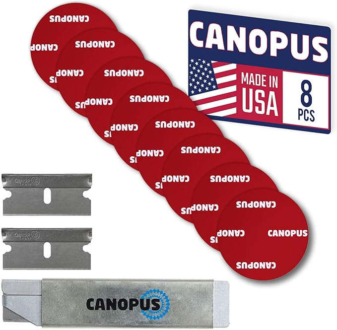 CANOPUS Circle Double Sided Adhesive Pads, Made in USA, Mounting Foam Tape, 8-PCs 1.25 in Diameter Circle Pack with Box Cutter (1PC) and Razor Replacement (2PCs)