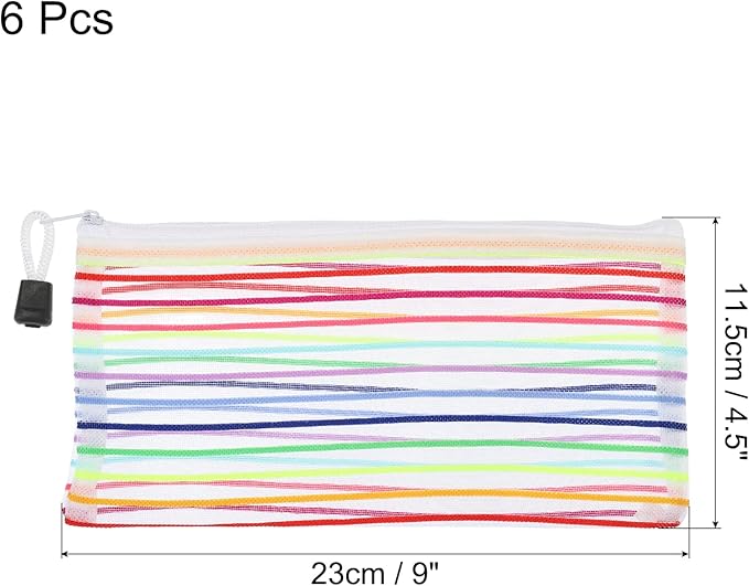 MECCANIXITY Mesh Zipper Pouches, B6 Colorful Pencil Case Document File Bags Storage Organizer for Office Supply Travel Accessory, White Pack of 6