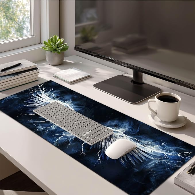 HOMETITUTE White Wing Thunder XL Mousepad 31.5 x 11.8 Inch Large Gaming Desk Mat Extended Computer Pad Keyboard Mat Waterproof Non Slip Surface Mouse Pads for Desktop Office Accessories