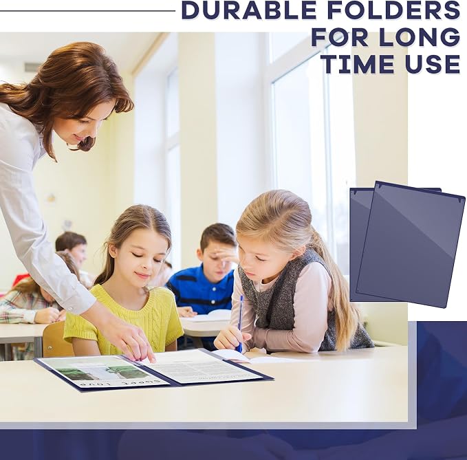 Henoyso 24 Pcs Folders with Pocket School to Home Folder Heavy Duty 2 Pocket Homework Folders with Clear Front Pockets for School Students Parent Teacher Communication (Navy Blue)
