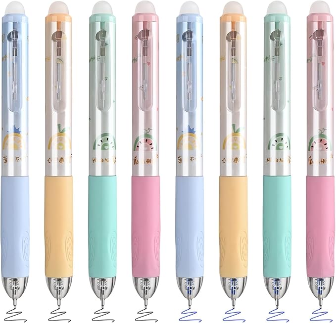 BAYTORY 8 Pcs Retractable Erasable Gel Pens, 0.5 mm Fine Point Black and Blue Ink Erasable Pens, Pen with Eraser Makes Mistakes Disappear, Smooth Writing for Journaling Planners (Morandi)