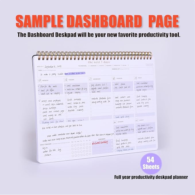 Weekly Planner Notepad-Minimalist 7-Day To Do List, 54 Sheets Dashboard Desktop Planner to Organizes Your Schedule, Set Goals, Track Habits & Daily 3 Priority - Annual Productivity Work Planner
