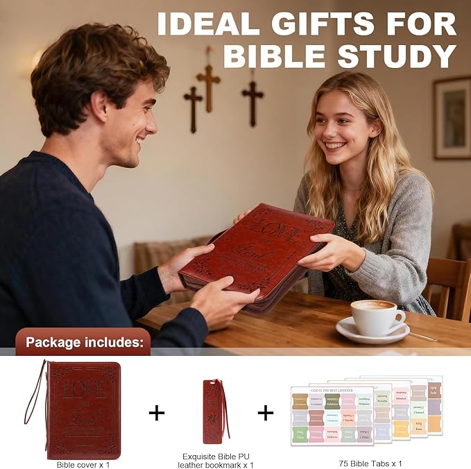 IVGHV Leather Bible Cover for Men, Premium PU Leather Bible Cover Case for Women Large, Church Bag, Carrying Book Case, Bible Book Cover with Handle&Zippered Pocket, Bible Bag for Men & Women (Brown)