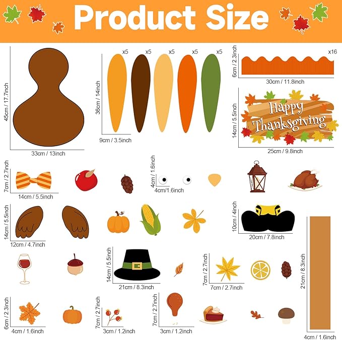 Turkey Bulletin Board Set Thanksgiving Classroom Decorations DIY Turkey Craft Fall Colorful Cutouts Name Tags for Students Boys Girls kindergarten Office Back to School Wall Decors Autumn Party Supply
