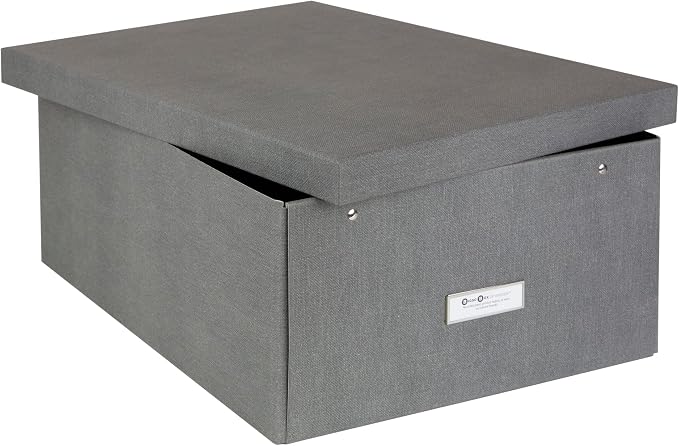 Bigso Katrin KD Collapsible Storage Box with Labelframe for Easy Identification - Simple Assembly without Tools - Decorative Storage Boxes with Lids - 13.5in x 17.6in x 7.2in - Light Gray