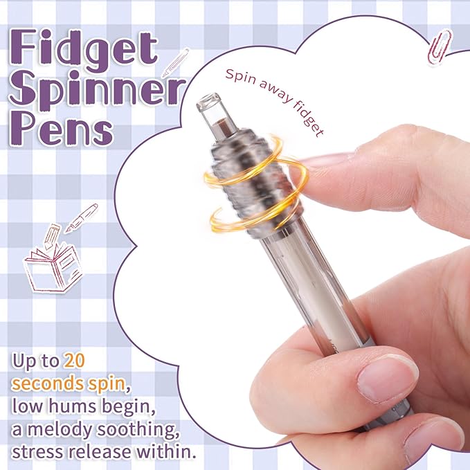 Crtiin 6 Pcs Fidget Spinner Pens for Adults Black Ink Gel Pens with Fidget Ball Stress Relief Pen Spinning Pen for Office Supplies Journaling (Cylinder,Macaron Color)
