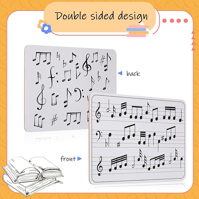 Henoyso 24 Pack Double Sided Dry Erase Music Staff Whiteboard 9x12 Inch Reusable Lapboard with 24 Erasers Portable Classroom Supplies for Students Kids Teachers Musicians Practice