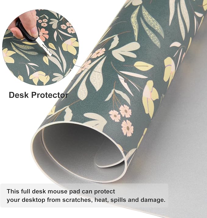 Colorful Star Large Mouse Pad, PU Leather Waterproof Desk Mat, Computer Gaming Mouse Pad, XXL Extended Mousepad Non Slip Desk Pad for School Office Home 23.6" x 13.8" - Ditsy Floral Print