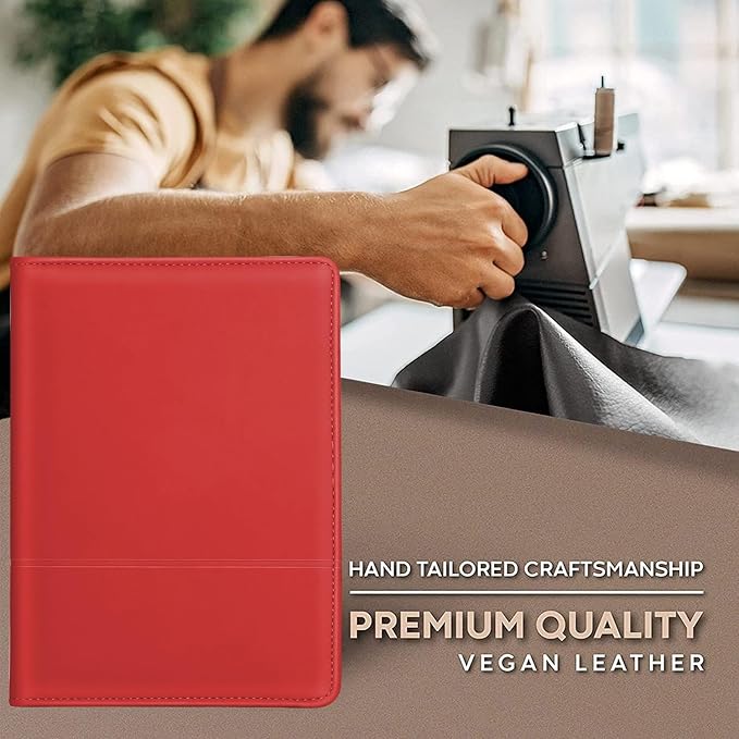 Padfolio/Portfolio Binder, Mini Padfolio Portfolio Binder 5 x 8 Legal Writing Pad, A5 Document Organizer Folder for Men Women, Red.