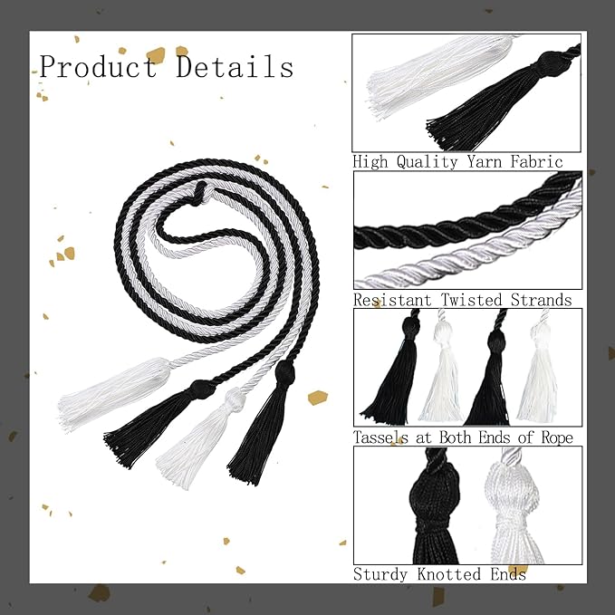 Graduation Double Honor Cords with Tassels Braided Academic Ropes for High School College Ceremony 68 Inch (Black+White)