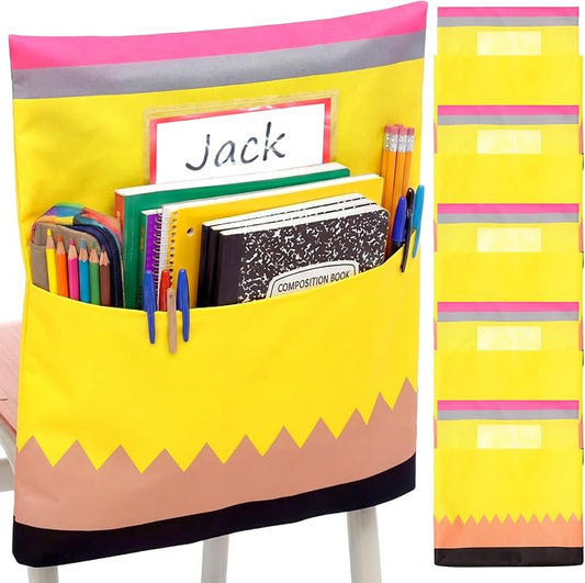 12 Pack Pencil Chair Pockets for Classroom 18.5'' x 19'' Preschool Seat Pockets Kindergarten Pencil Classroom Decor Elementary Back to School Teacher Chair Storage Organizer with Name Slot