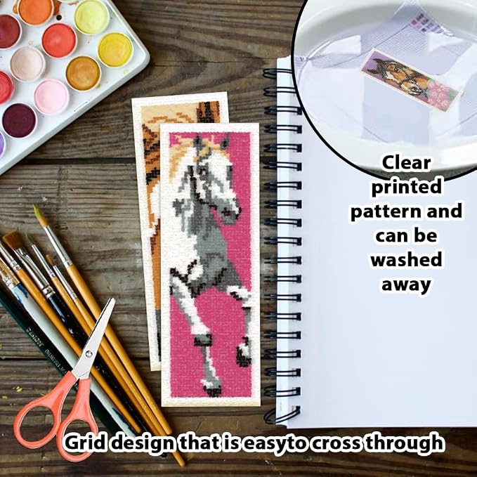 ORIGACH 6 Set Horse Cross Stitch Bookmark Kit for Beginner with Backing Felt Floss Instructions DIY Stamped Embroidery Bookmark Kit for Adults, Book Lovers