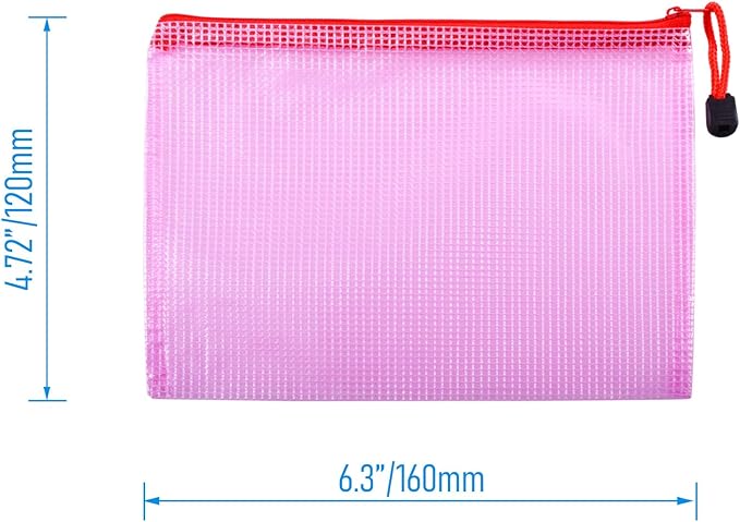 6 Pcs 4.72" x 6.3" A6 Sizes Mesh Zipper Pouch Bags, Mesh Bags with Zipper，Waterproof Clear document pouch for Organization Puzzles Travel, Office, Classroom Organization, A6 Red