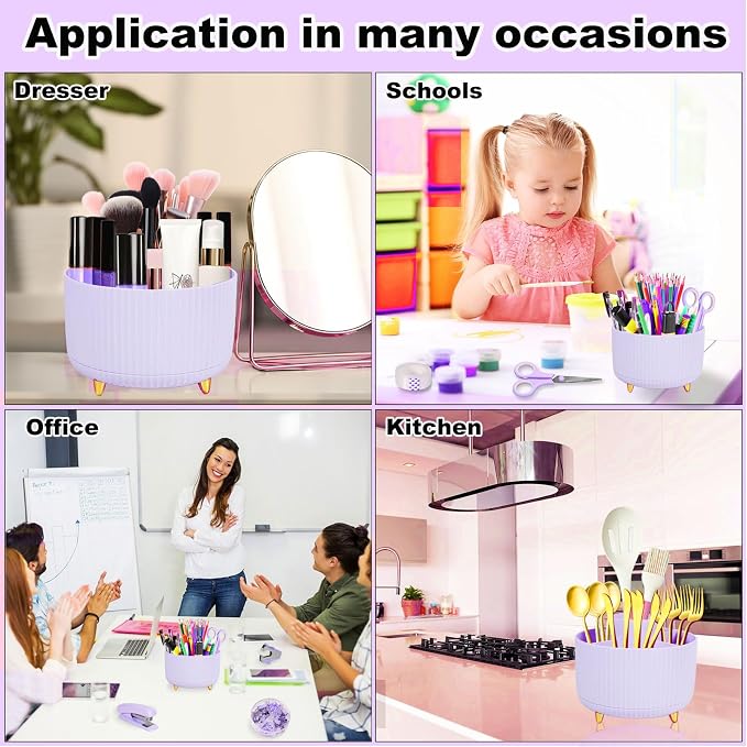 Gawsey Purple Desk Organizers and Accessories with Desk Organizer 360° Rotating Pen Holder and Office Supplies, Cute Stationery Supplies Set