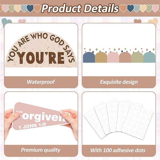 Christian Bulletin Board Decorations Inspirational Bulletin Board Set Motivational Paper Cutouts Boho God Says You are Religious for Classroom Sunday School VBS Home Church Supplies