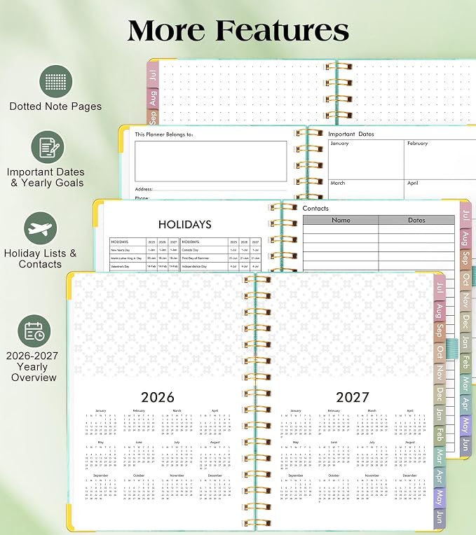 Academic Planner 2026-2027, Hardcover Weekly and Monthly Calendar Planner from July 2026 - June 2027, Daily Agenda Planners with Tabs, College School Organizer for Student Teacher, A4 (8.5" x 11"), Teal Marble