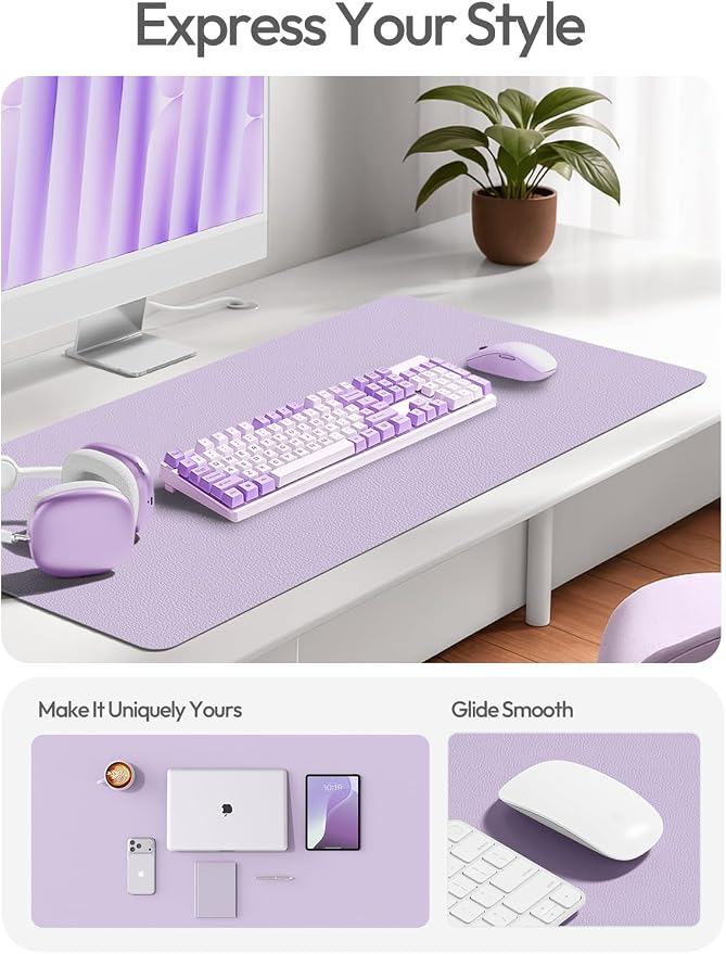 YSAGi Leather Desk Protector, Office Mat, Large Mouse Mat, Non-Slip PU Leather Blotter, Laptop Desk Mat, Waterproof Writing Pad for Office and Home(Light Purple, 63" x 17.2")
