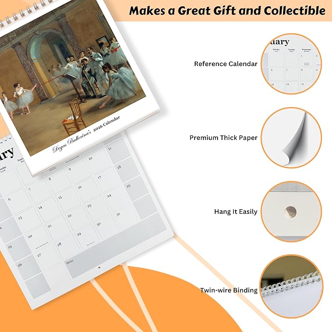 Degas Ballerina’s- 2026 Wall Calendar 12” x 12”- Master Impressionist Artist in Pastel and Oil- Printed on FSC Certified Cardstock Paper- Monthly Organizer for Home and Office