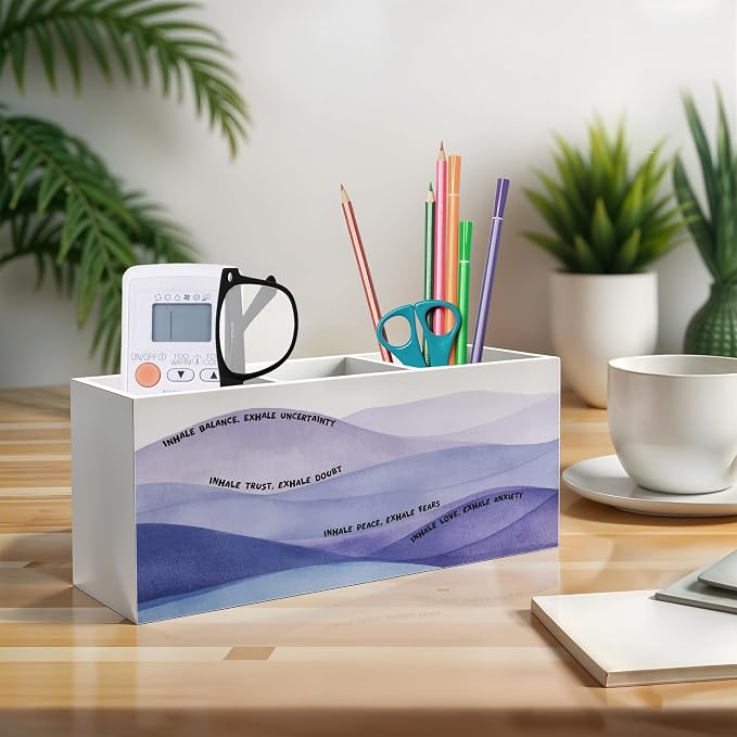 Inhale Exhale Meditation Mental Health Pen Pencil Holder, Therapy Office Decor, Inspirational Pencil Pen Holder Organizer for Meditation Room Counseling Office Desk Accessories