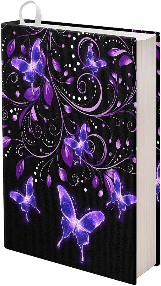Dreaweet Purple Butterfly Book Cover Sleeve Protector for Women Girls Stretchable Floral Print Book Sleeve Protector Hardcover Book Socks Back to School Gifts Up to 9 x 11 Inch