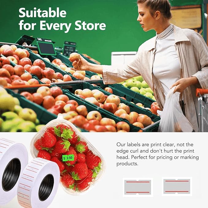 MX-5500 Price Labels, Adhesive Sticker Marker Label, 10 Rolls Sticky Paper Labels for Price and Date Guns,1 Line 5000 Labels, 1pcs Ink Roll Included White