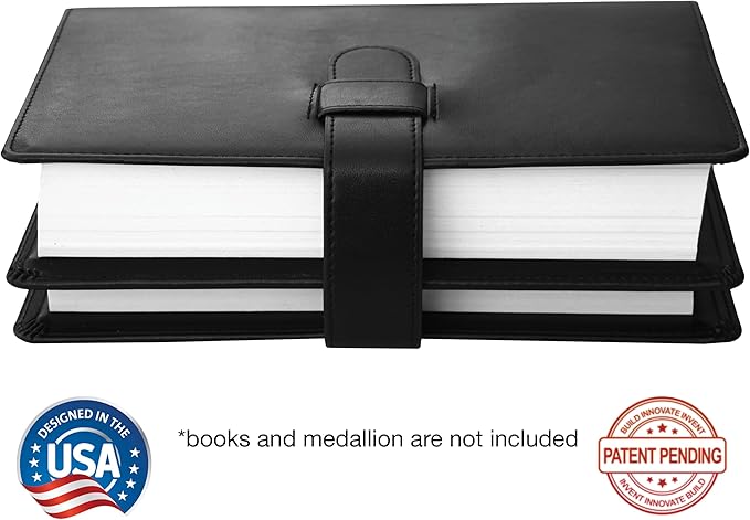 GALILEO® Double AA Big Book Cover & 12 Steps & 12 Traditions | Medallion Holder | AA Gift | Alcoholics Anonymous | PU Leather | AA Book Covers for Hardcover (Plain/Black)
