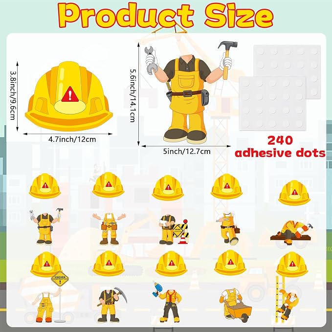 60pcs Construct Theme Cutouts Construction Helmet Bulletin Board Decorations Construct Paper Cut-Outs Classroom Decor for Boy Girl Classroom DIY Craft Photo Kindergarten Preschool Wall Door Supplies