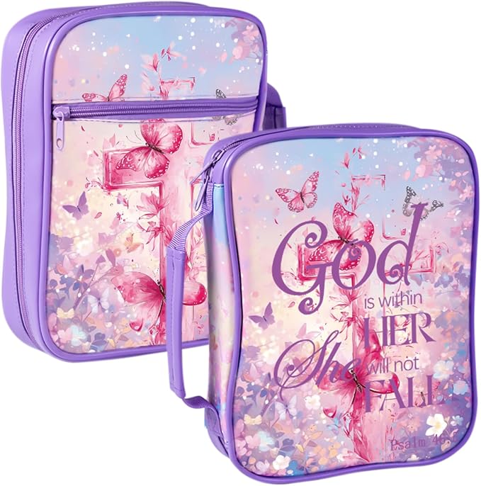 Bible Cover Case for Women Leather Bible Cases Bag Holder for Standard Size Gifts -God is Within Her She Will Not Fall (Cross, One Size)