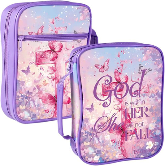 Bible Cover Case for Women Leather Bible Cases Bag Holder for Standard Size Gifts -God is Within Her She Will Not Fall (Cross, One Size)
