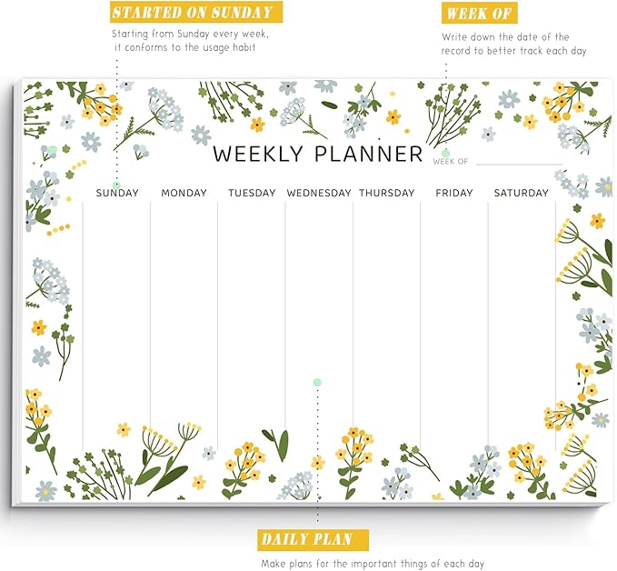 Undated Weekly Planner Notepad, 52 Sheet Tear-Off Weekly To Do List Notepad, Desk Planner Pad Calendar, Blank Calendar for Daily Habit Tracking/Menu Planning(8.26"x11,69")