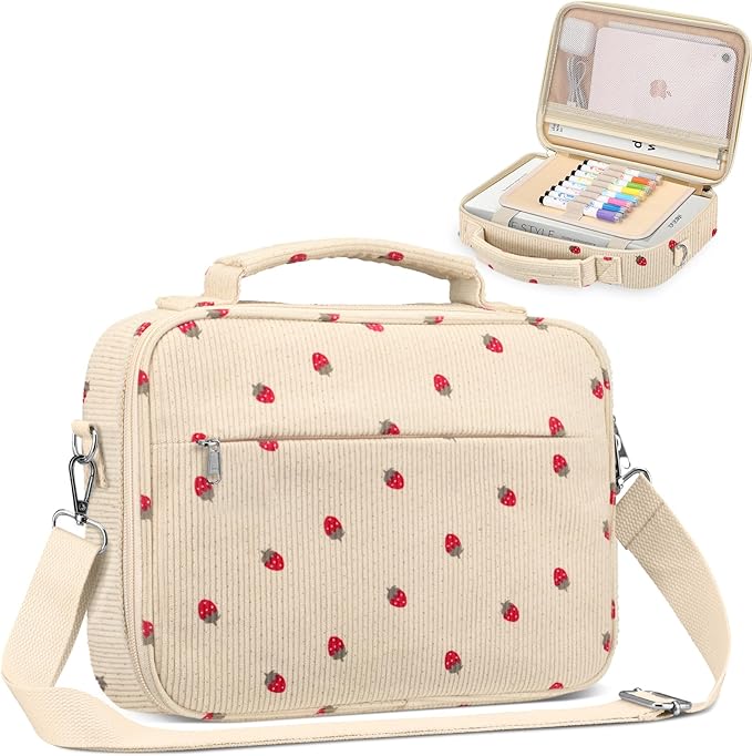 FINPAC Large Bible Cover w/Shoulder Strap, Carrying Book Case Church Bag Bible Protective w/Pen Slots and Zippered Pocket, Gift for Women Lady, Corduroy Strawberry