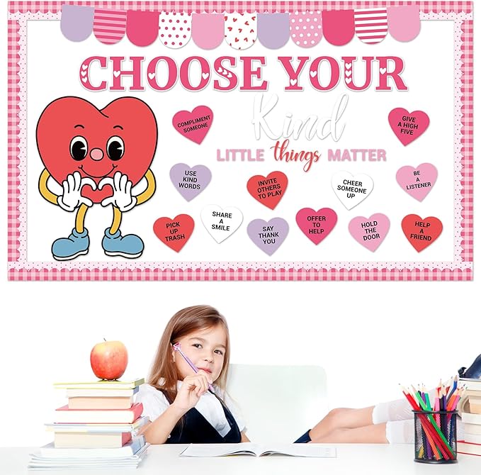 Valentine's Day Reading Bulletin Board Decoration Set Loving Heart Classroom Decorations Choose Your Kind with A Good Book Paper Cutouts for Valentines School Classroom Party Chalkboard Wall Decor