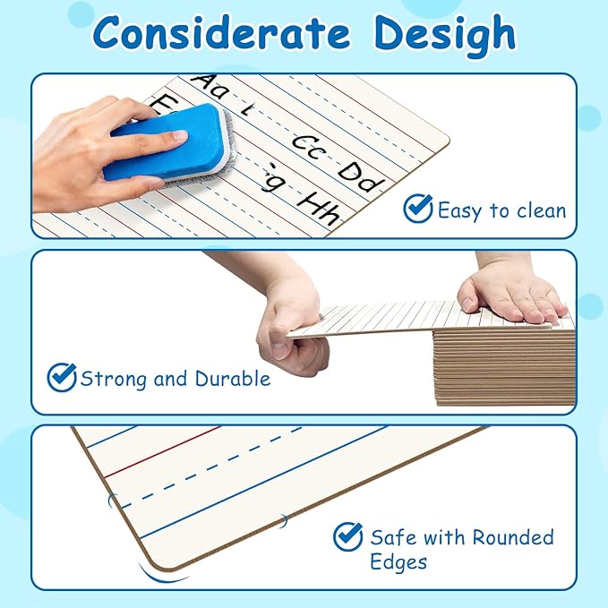 6-Pack Dry Erase Boards, Double-Sided Mini Whiteboards with Lines for Kids, Students, Teachers – 6"x9" Lined Whiteboards for Math & English Writing Practice, Classroom Essentials