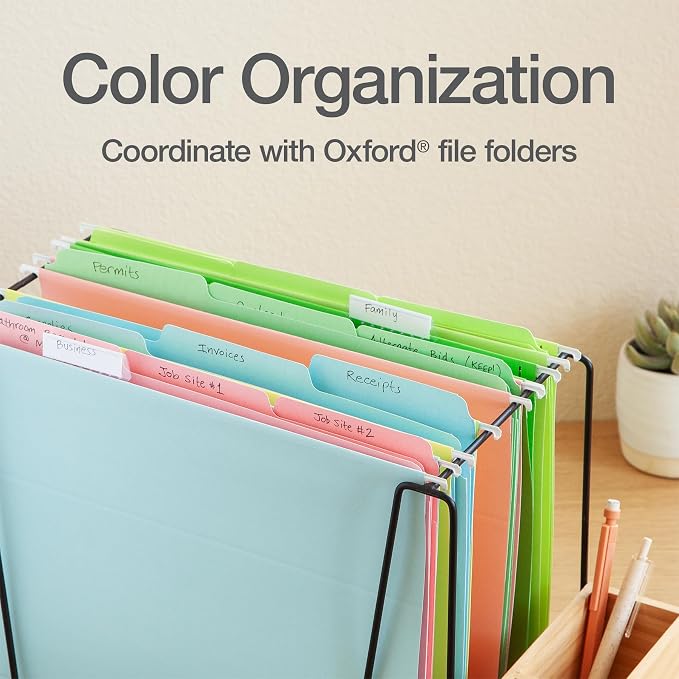 Oxford Hanging File Folders, 25 Pack, Letter Size (8.5" x 11"), 5 Pastel Colors, 5 Tab Positions, Includes Tabs and Inserts, Hanging Files for Office and Document Organization