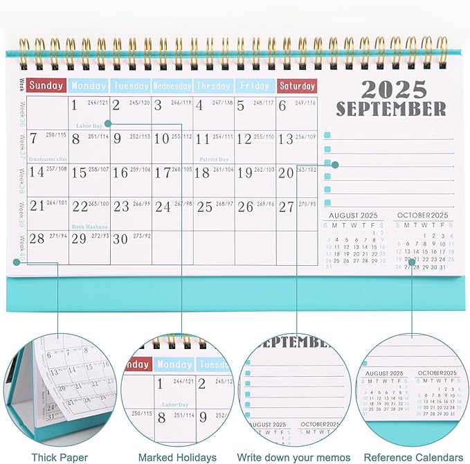 MultiBey Desk Calendar 2025-2026, 18 Months Calendar from July. 2025 to Dec. 2026, 9.9" x 5.8" Standing Flip Small Desk Calendar Floral with Thick Paper, Includes Stickers