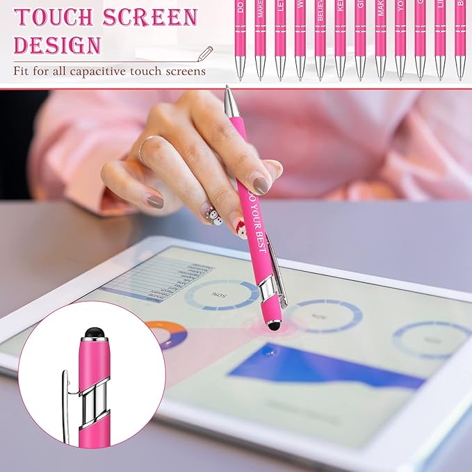 Zonon 12 Pcs Inspirational Pens Gift Set Funny Ballpoint Pen with Stylus Tip Motivational Graduation Gifts Bulk for Teacher Coworkers Nurse School Office Supplies(Pink,Boss Lady)