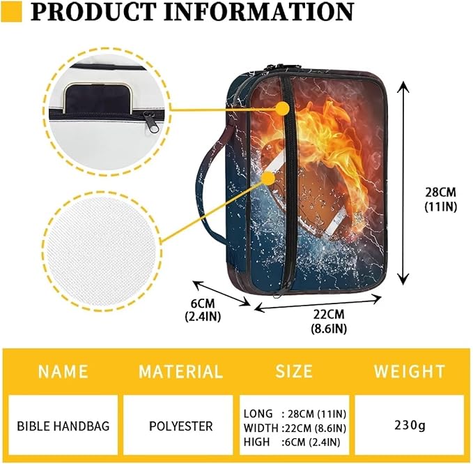 Ice Fire Rugby Football Printed Bible Covers for Men Large Size Bible Tote Bag Bible Carrying Case Bible Book Protective Bag with Handle and Zippered Pocket Church Accessories