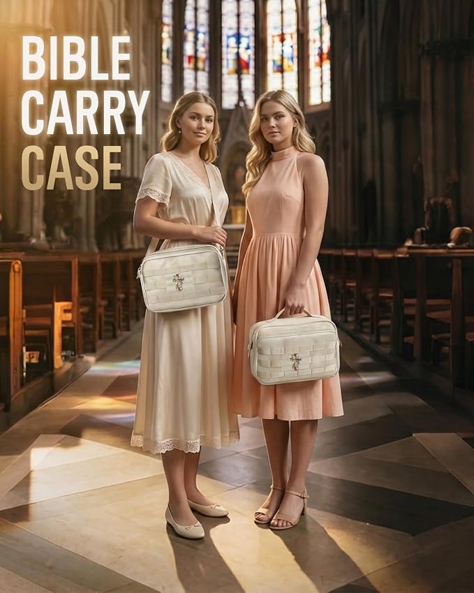 RXW Large Bible Cover Bag for Men Women, Tactical Bible Carrying Case Fully Padded of Double Layer Design, Utility Church Bag Organizer with Shoulder Strap for Tablet Art EDC, Christian Gifts for Mom