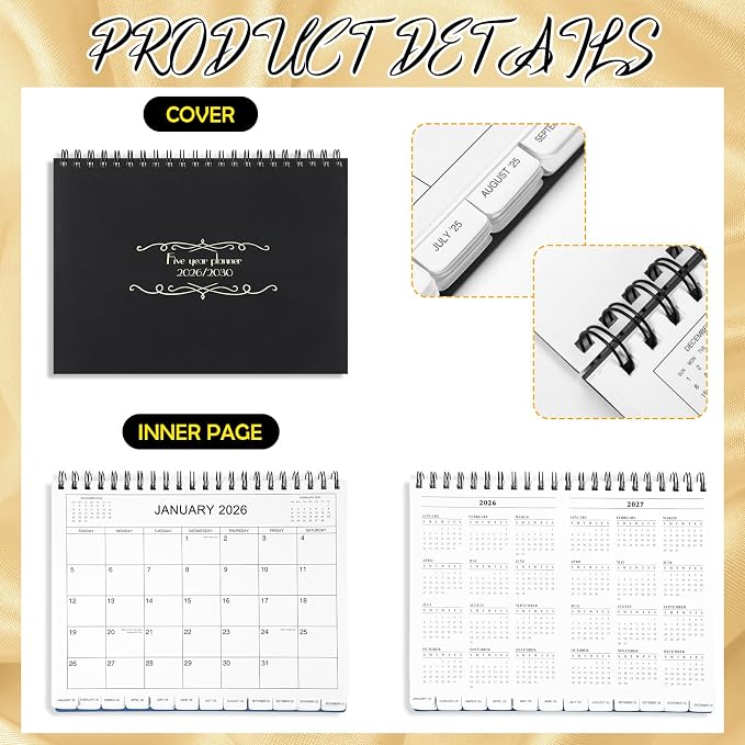 Zhanmai 5 Year Planner Calendar with Tabs 2026 to 2030 11 x 8.5 Inches 5 Year Calendar Monthly Schedule Organizer Spiral Bound, Black