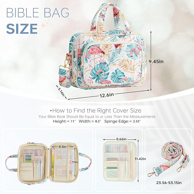 Bible Cover Case for Women Bible Study Supplies Church Camp Essentials Christian Gifts for Women Journaling Kit Quilted Large Bible Book Sleeve (Pink Flamingo, Large)