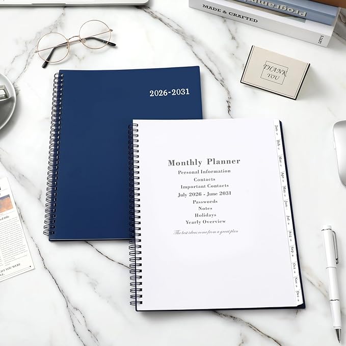 2026-2031 Monthly Planner/Monthly Calendar - 5 Year Monthly Planner from Jul.2026 - Jun.2031, 60 Month Planners, 9" x 11", Monthly Calendar 2026-2031 with Tabs + Double-Side Pocket + Durable Polypropylene Cover - Navy Blue