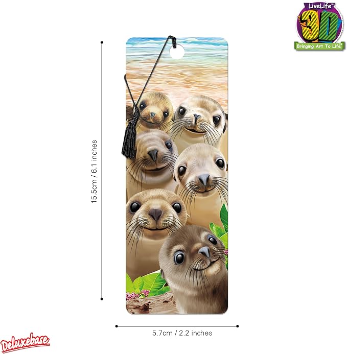 3D LiveLife Bookmark - Sea Lion Snap from Deluxebase. Cute Lenticular Seal Page Marker. Animal Themed Accessories for Book Lovers. Small Gifts for Men, Women, Writers and Teachers.
